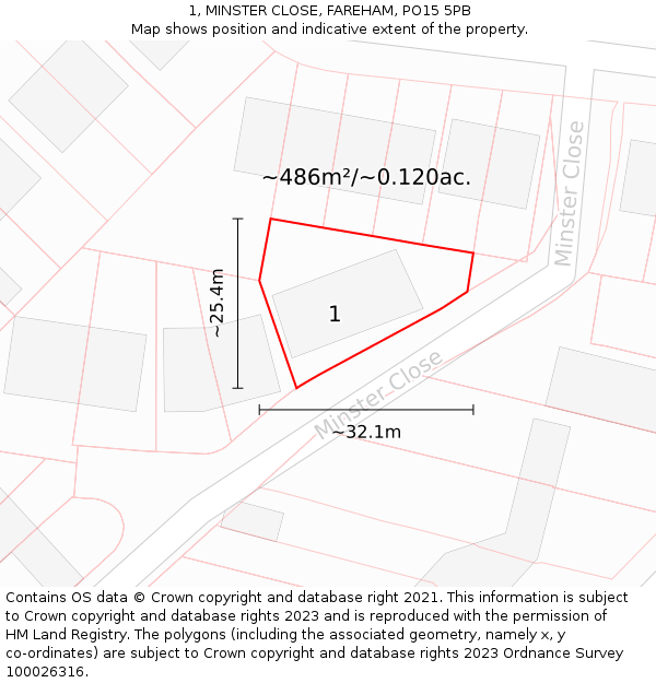 1, MINSTER CLOSE, FAREHAM, PO15 5PB: Plot and title map