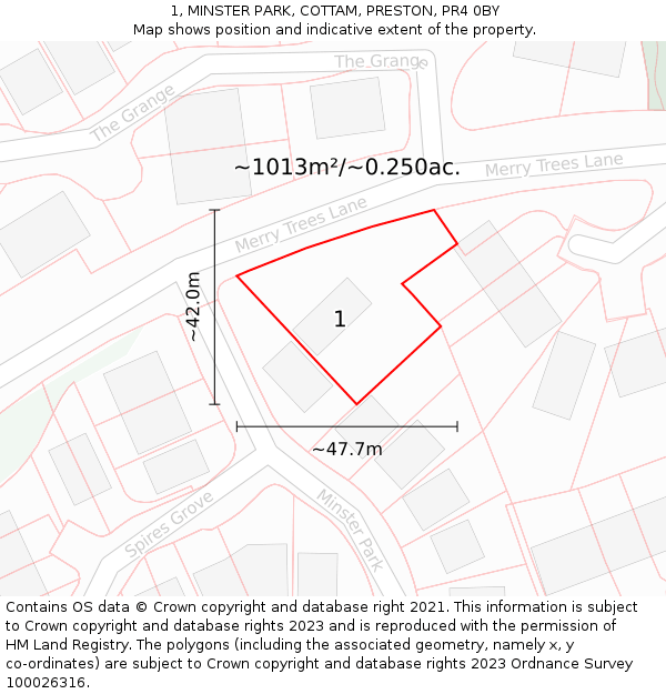 1, MINSTER PARK, COTTAM, PRESTON, PR4 0BY: Plot and title map