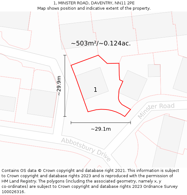 1, MINSTER ROAD, DAVENTRY, NN11 2PE: Plot and title map