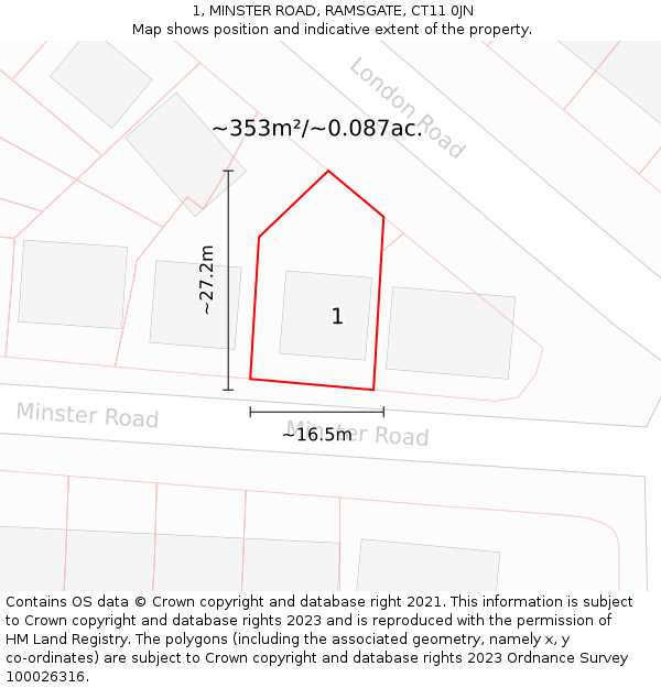 1, MINSTER ROAD, RAMSGATE, CT11 0JN: Plot and title map