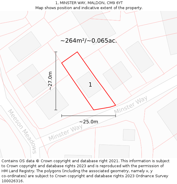 1, MINSTER WAY, MALDON, CM9 6YT: Plot and title map