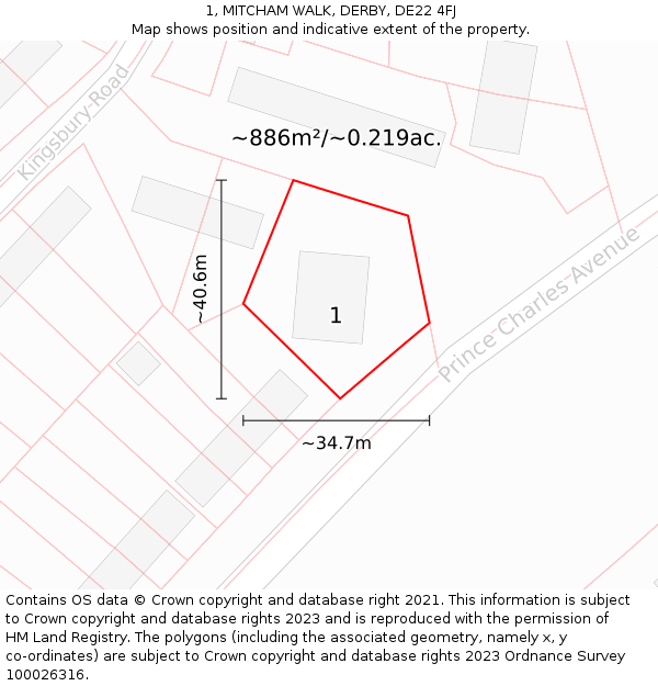 1, MITCHAM WALK, DERBY, DE22 4FJ: Plot and title map