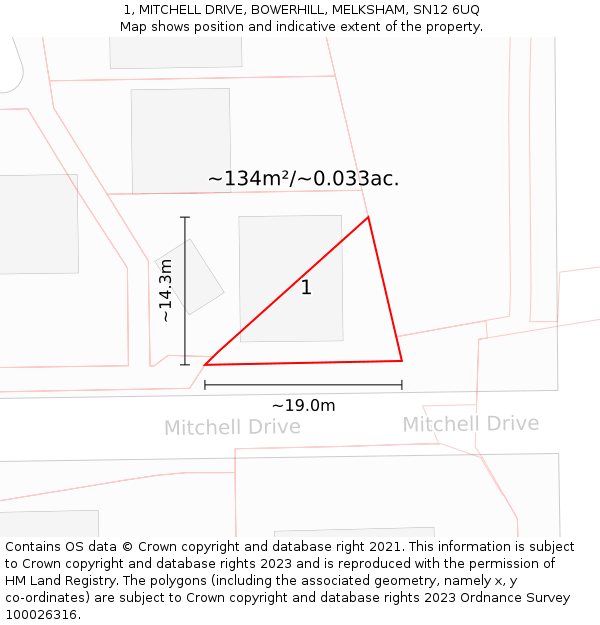1, MITCHELL DRIVE, BOWERHILL, MELKSHAM, SN12 6UQ: Plot and title map