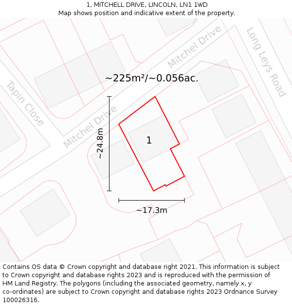 1, MITCHELL DRIVE, LINCOLN, LN1 1WD: Plot and title map