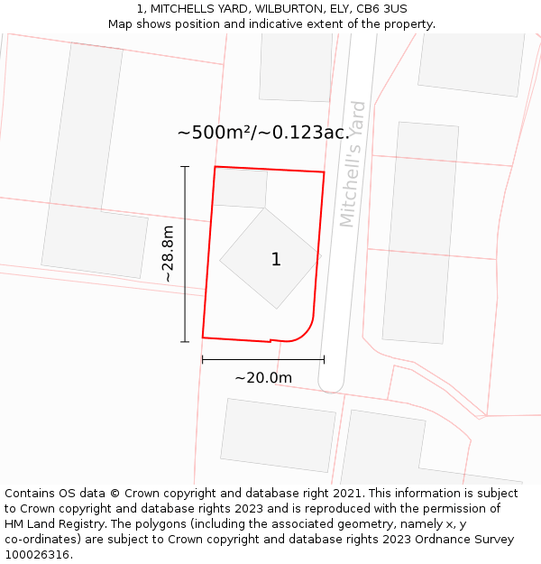 1, MITCHELLS YARD, WILBURTON, ELY, CB6 3US: Plot and title map