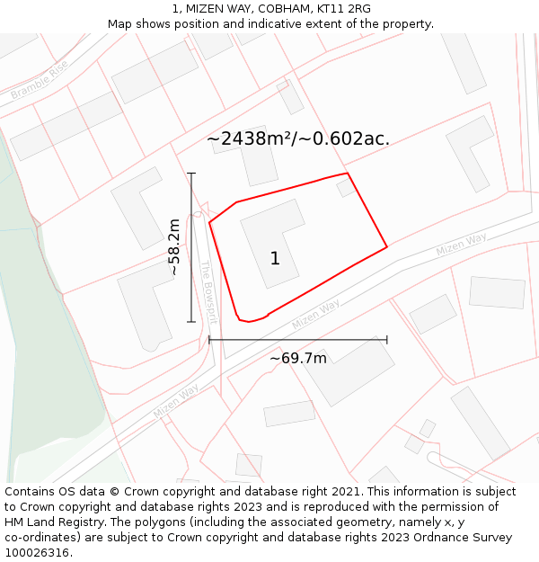 1, MIZEN WAY, COBHAM, KT11 2RG: Plot and title map