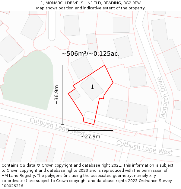 1, MONARCH DRIVE, SHINFIELD, READING, RG2 9EW: Plot and title map