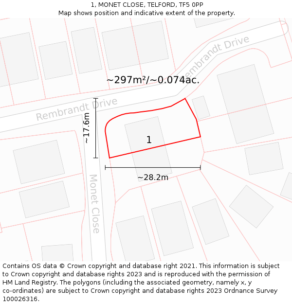 1, MONET CLOSE, TELFORD, TF5 0PP: Plot and title map