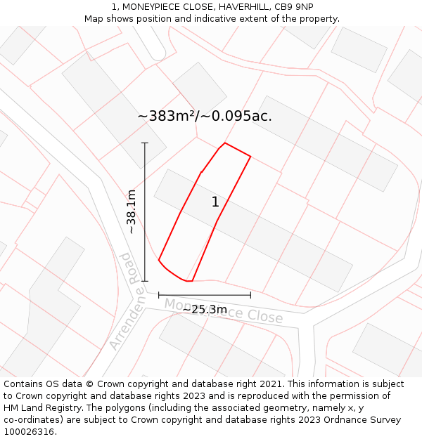 1, MONEYPIECE CLOSE, HAVERHILL, CB9 9NP: Plot and title map