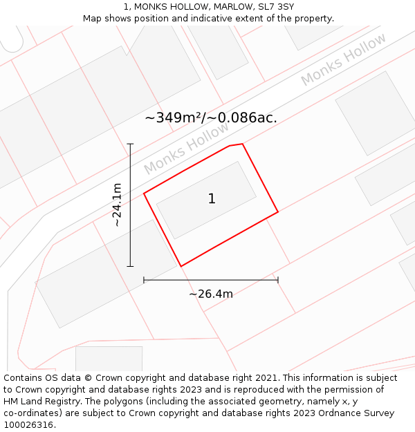 1, MONKS HOLLOW, MARLOW, SL7 3SY: Plot and title map