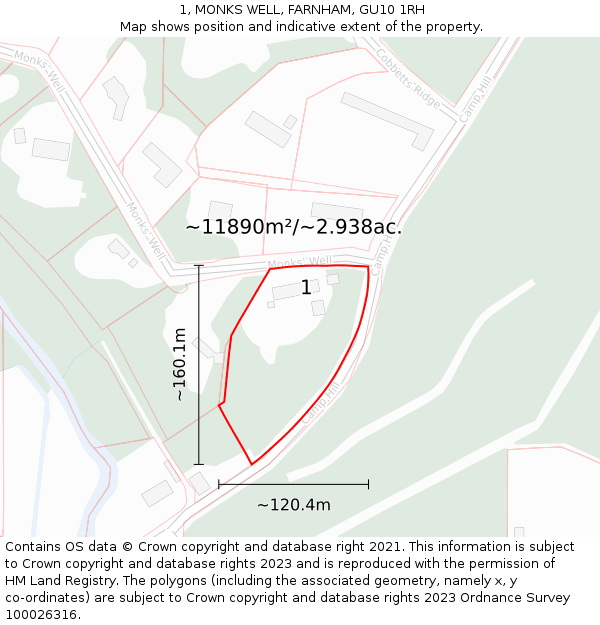 1, MONKS WELL, FARNHAM, GU10 1RH: Plot and title map