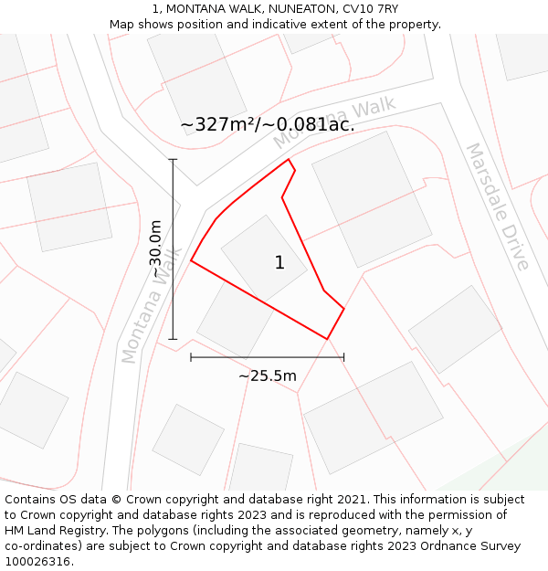 1, MONTANA WALK, NUNEATON, CV10 7RY: Plot and title map