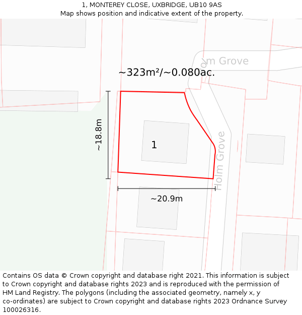1, MONTEREY CLOSE, UXBRIDGE, UB10 9AS: Plot and title map