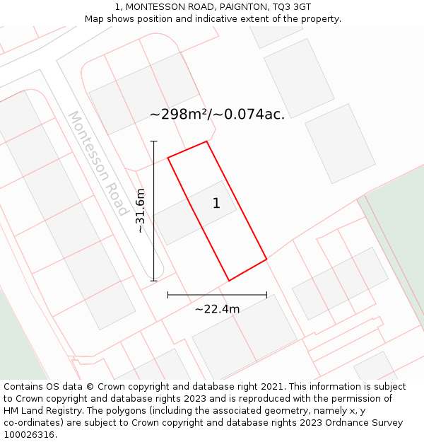 1, MONTESSON ROAD, PAIGNTON, TQ3 3GT: Plot and title map
