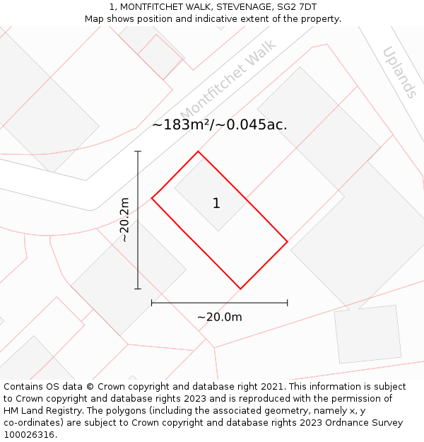 1, MONTFITCHET WALK, STEVENAGE, SG2 7DT: Plot and title map
