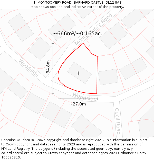 1, MONTGOMERY ROAD, BARNARD CASTLE, DL12 8AS: Plot and title map