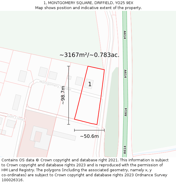 1, MONTGOMERY SQUARE, DRIFFIELD, YO25 9EX: Plot and title map
