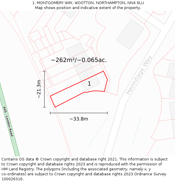 1, MONTGOMERY WAY, WOOTTON, NORTHAMPTON, NN4 6LU: Plot and title map