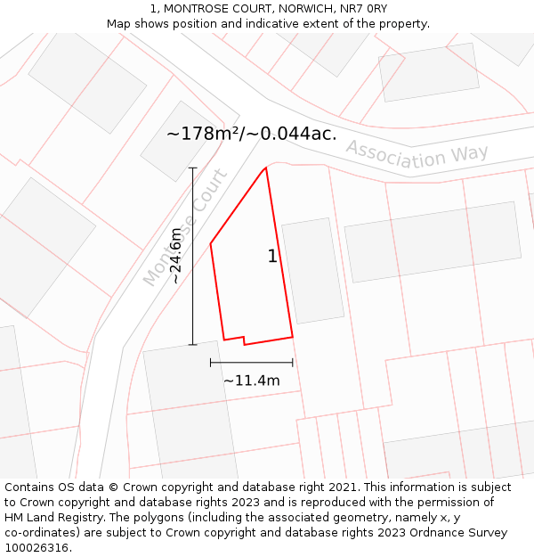 1, MONTROSE COURT, NORWICH, NR7 0RY: Plot and title map