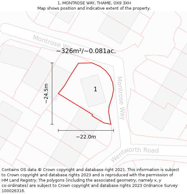 1, MONTROSE WAY, THAME, OX9 3XH: Plot and title map