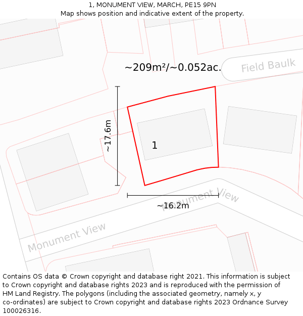1, MONUMENT VIEW, MARCH, PE15 9PN: Plot and title map