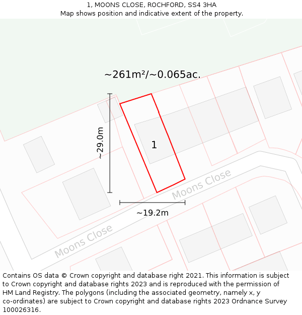 1, MOONS CLOSE, ROCHFORD, SS4 3HA: Plot and title map