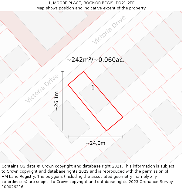 1, MOORE PLACE, BOGNOR REGIS, PO21 2EE: Plot and title map