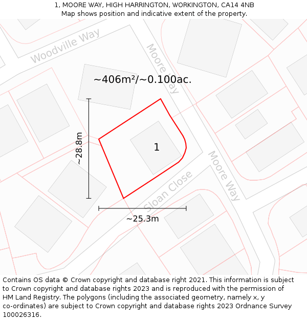 1, MOORE WAY, HIGH HARRINGTON, WORKINGTON, CA14 4NB: Plot and title map