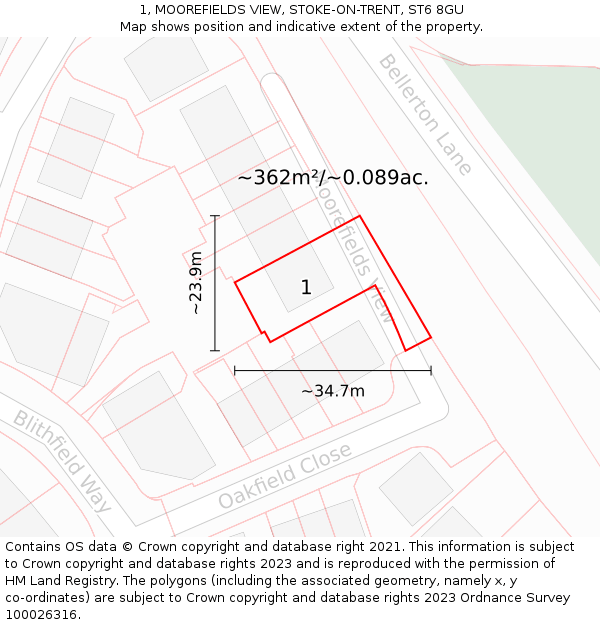 1, MOOREFIELDS VIEW, STOKE-ON-TRENT, ST6 8GU: Plot and title map
