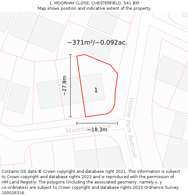 1, MOORHAY CLOSE, CHESTERFIELD, S41 8XF: Plot and title map