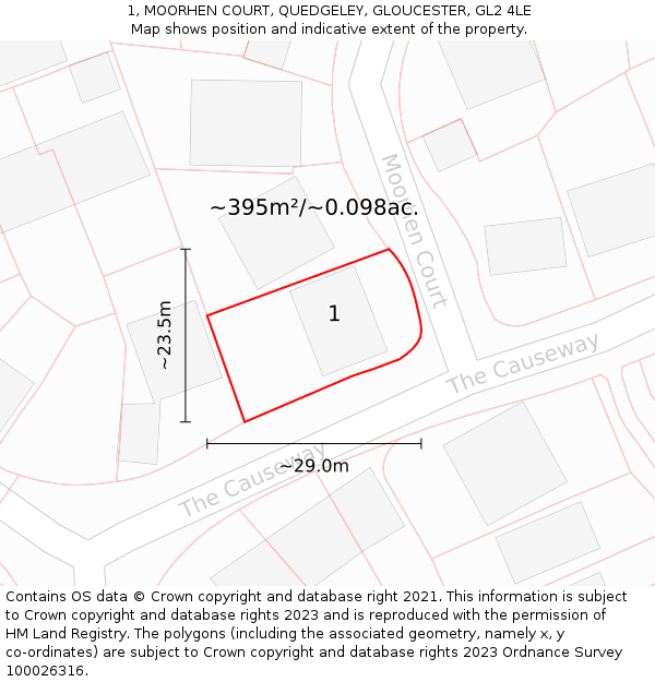 1, MOORHEN COURT, QUEDGELEY, GLOUCESTER, GL2 4LE: Plot and title map