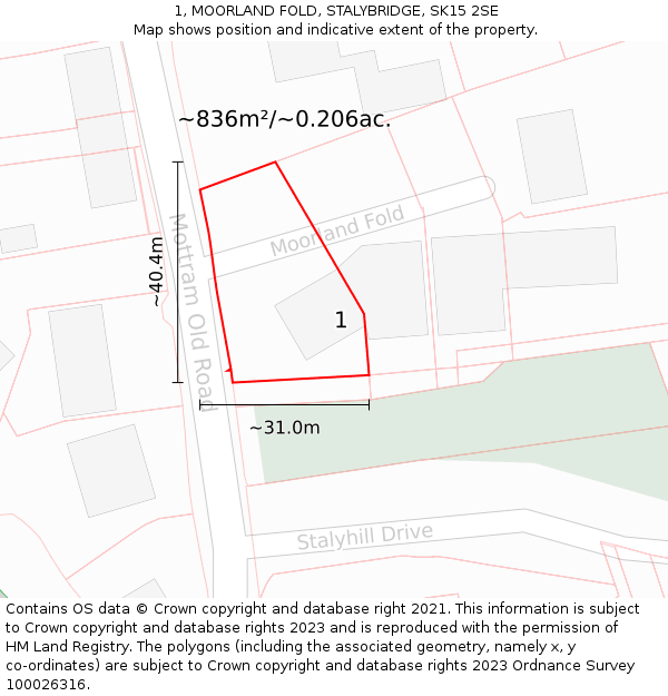 1, MOORLAND FOLD, STALYBRIDGE, SK15 2SE: Plot and title map