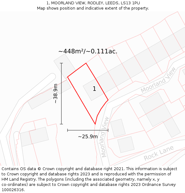 1, MOORLAND VIEW, RODLEY, LEEDS, LS13 1PU: Plot and title map