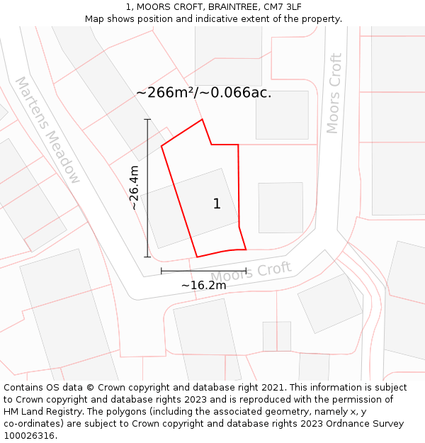 1, MOORS CROFT, BRAINTREE, CM7 3LF: Plot and title map