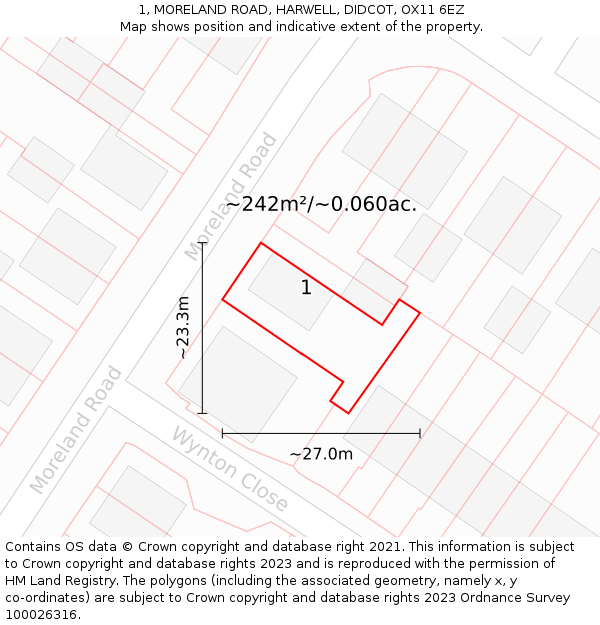 1, MORELAND ROAD, HARWELL, DIDCOT, OX11 6EZ: Plot and title map