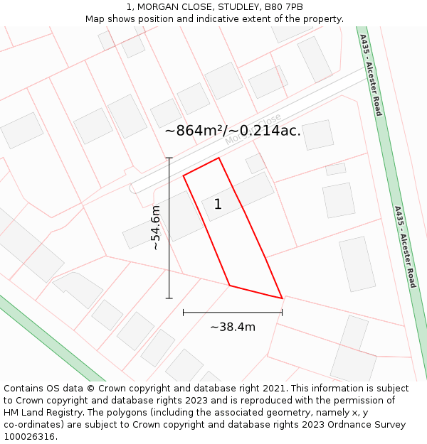 1, MORGAN CLOSE, STUDLEY, B80 7PB: Plot and title map