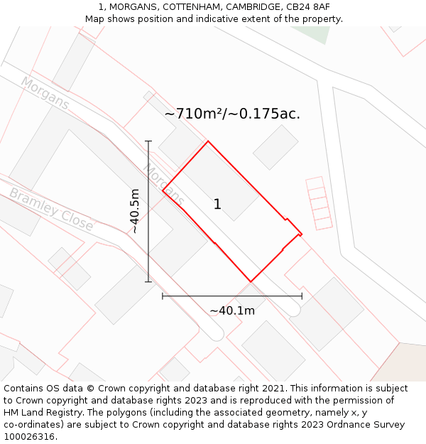 1, MORGANS, COTTENHAM, CAMBRIDGE, CB24 8AF: Plot and title map