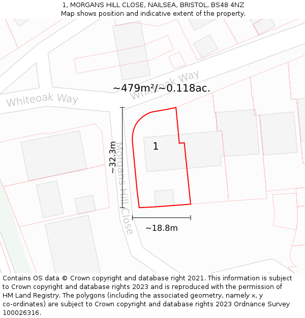 1, MORGANS HILL CLOSE, NAILSEA, BRISTOL, BS48 4NZ: Plot and title map