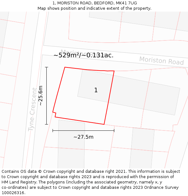 1, MORISTON ROAD, BEDFORD, MK41 7UG: Plot and title map