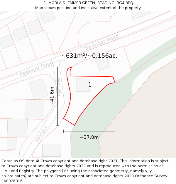 1, MORLAIS, EMMER GREEN, READING, RG4 8PQ: Plot and title map