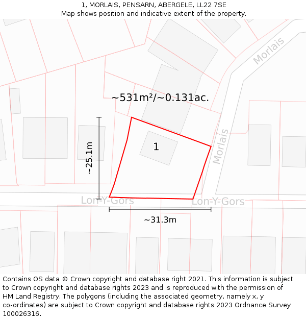 1, MORLAIS, PENSARN, ABERGELE, LL22 7SE: Plot and title map