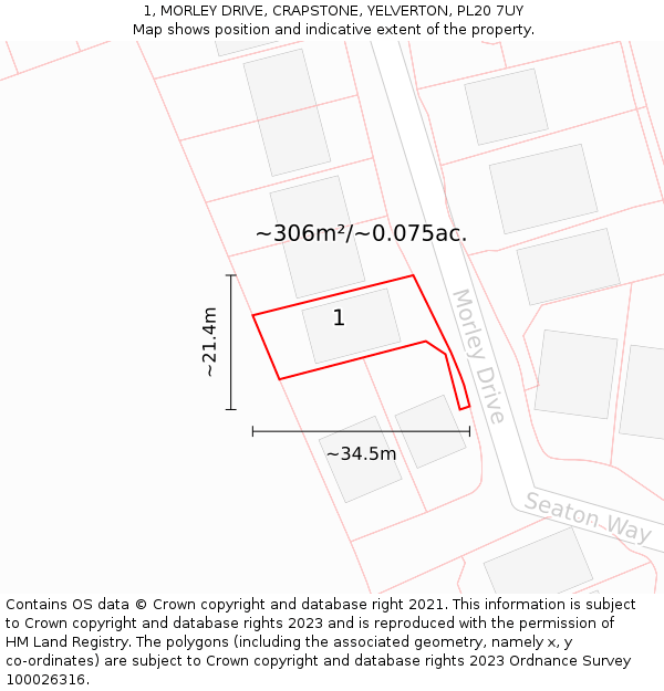 1, MORLEY DRIVE, CRAPSTONE, YELVERTON, PL20 7UY: Plot and title map