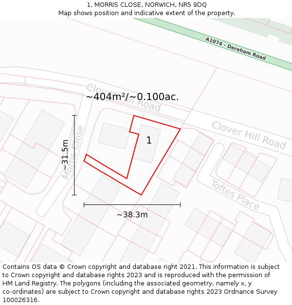 1, MORRIS CLOSE, NORWICH, NR5 9DQ: Plot and title map
