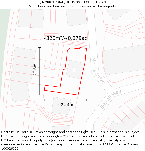 1, MORRIS DRIVE, BILLINGSHURST, RH14 9ST: Plot and title map