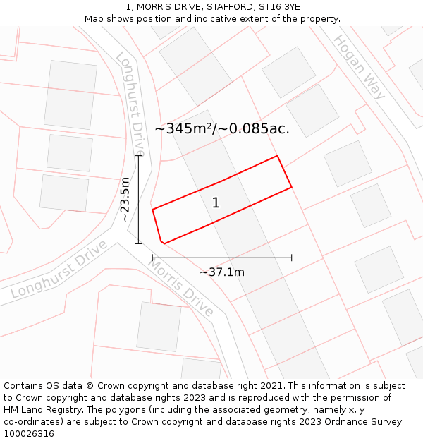 1, MORRIS DRIVE, STAFFORD, ST16 3YE: Plot and title map