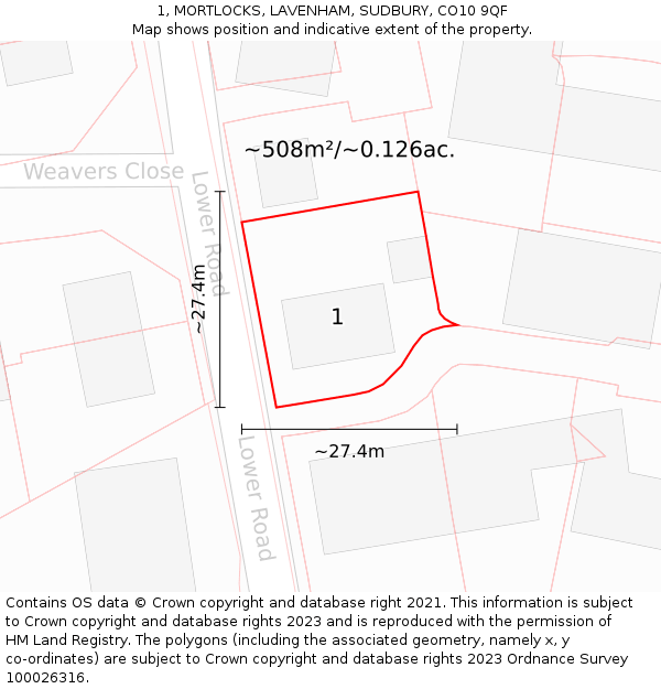 1, MORTLOCKS, LAVENHAM, SUDBURY, CO10 9QF: Plot and title map