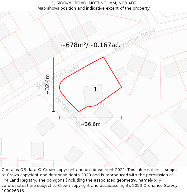1, MORVAL ROAD, NOTTINGHAM, NG8 4FG: Plot and title map