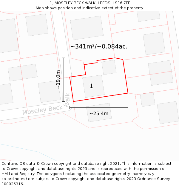 1, MOSELEY BECK WALK, LEEDS, LS16 7FE: Plot and title map