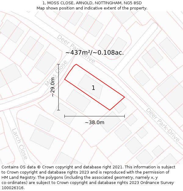 1, MOSS CLOSE, ARNOLD, NOTTINGHAM, NG5 8SD: Plot and title map