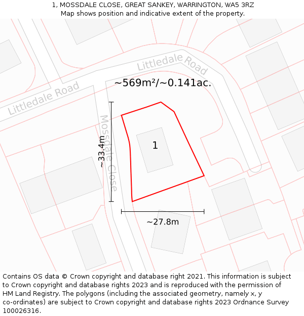 1, MOSSDALE CLOSE, GREAT SANKEY, WARRINGTON, WA5 3RZ: Plot and title map